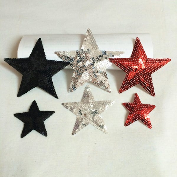 6 Pieces Stars Sequined Applique Patch,Paillette Patch,Sequins Stars Patch Supplies for Coat,T-Shirt,Costume Decorative Patches