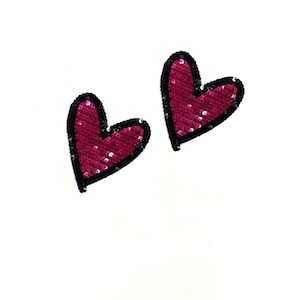 2 Pieces Rose Red Heart Sequined Applique Patch,Paillette Patch,Sequins Patch Supplies for Coat,T-Shirt,Costume Decorative Appliques Patches