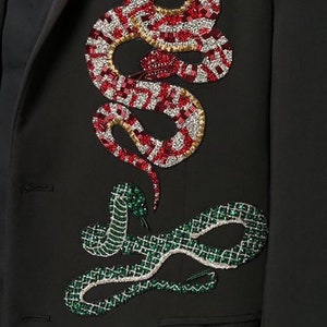 Delicate Snake Embroidery Rhinestone Sequined Applique Patch,Diamond Snake Supplies for Coat,T-Shirt,Costume Decorative Appliques Patches