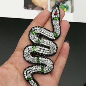 Delicate Embroidery Snake Sequined Beaded Applique Patch,Rhinestone Snake Patch Supplies for Coat,T-Shirt,Costume Decorative Applique Patch