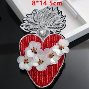 Herz Stickerei Strass Pailletten Applikation Patch, Perlen Diamant Blume Patch Lieferungen für Mantel, T-Shirt, Kleidung Dekorative Applikation Patch
