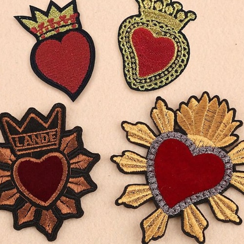 4 Pieces Heart Embroidery Applique Patchesembroidered Hearts Etsy