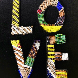 LOVE Embroidery Beaded Letter Sequined Applique Patch,Rhinestone LOVE Patch Supplies for Coat,T-Shirt,Clothing Decorative Appliques Patches