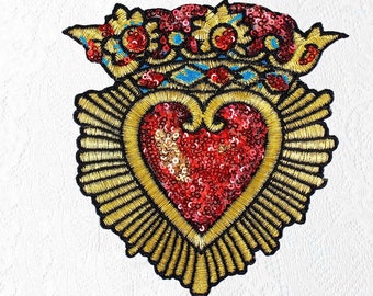 Crown Heart Sequined Applique Patch,Paillette Patch,Sequins Heart Patch Supplies for Coat,T-Shirt,Costume Decorative Appliques Patches