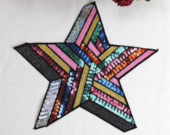 Colorful Star Sequined Applique Patch,Paillette Patch,Sequins Patch Supplies for Coat,T-Shirt,Costume Decoration Patches