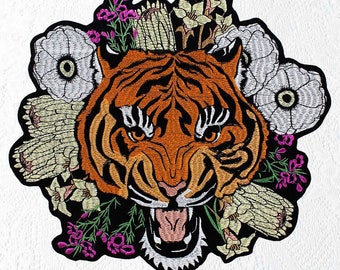 Large Tiger Embroidery Applique Patch,Embroidered Tiger Head Patch Supplies for Coat,T-Shirt,Jeans,Decorative Appliques Patches