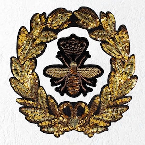 Gold Crown Bee Sequined Applique Patch,Paillette Patch,Sequins Beaded Crown Bee Patch Supplies for Coat,T-Shirt,Costume Decorative Patches