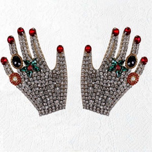 Ein Paar Stickerei Rhinestone Hand Pailletten Applikation Patch, Perlen Hände Patch Zubehör für Mantel, T-Shirt, Kostüm Dekorative Applikationen Patch
