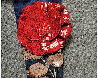 Delicate 3D Flowers Sequined Applique Patch,Paillette Patch,Vintage Floral Sequins Patch Supplies for T-Shirt,Jeans Decorative Patches