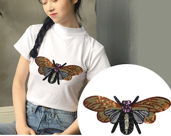 Butterfly Sequined Applique Patch,Paillette Patch,Sequins Patch Supplies for Coat,T-Shirt,Costume Decorative Appliques Patches