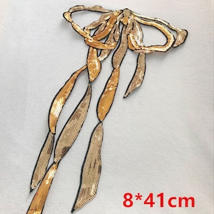 Gold Bogen Pailletten Applikation Patch, Paillette Patch, Pailletten Bowknot Kragen Patch Zubehör für Mantel, T-Shirt, Kostüm dekorative Kragen Patches