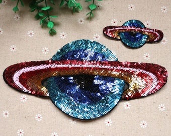 Planet Sequined Applique Patch, Paillette Patch, Paillettes Earth Patch Supplies for Coat, T-Shirt, Costume Decorative Appliques Patch