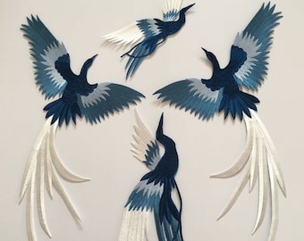 4 Pieces Embroidered Flying Crane Iron On Applique Patch,Vintage Birds Patch for Clothing or Dress,Decoration Embroidery Appliques Patches