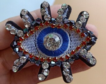 Delicate Eye Embroidery Rhinestone Sequined Applique Patch,Beaded Eyes Patch Supplies for Coat,T-Shirt,Costume Decorative Applique Patches