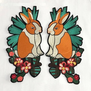 A Pair of Rabbits Embroidered Applique Patch,Embroidery Rabbit Patches for T-shirt,Jeans or Coat Decorative Embroidery Appliques Patches