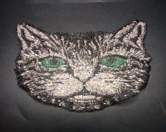 Große Katze Pailletten Applikation Patch, Paillette Patch, Pailletten Katze Patch liefert für Mantel, T-Shirt, Kostüm dekorative Applikationen Patches