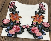 A Pair Delicate Embroidered Iron on Floral Applique Patches,Vintage Flower Patch for Clothing or Dress, Decorative Embroidery Appliques