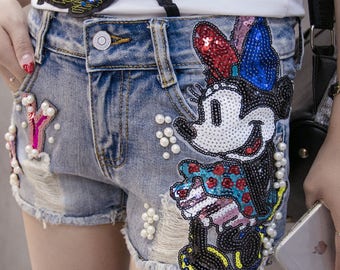 Mickey Sequined Applique Patch,Paillette Patch,Sequins Cartoon Patch Supplies for Coat,T-Shirt,Costume Decorative Appliques Patches