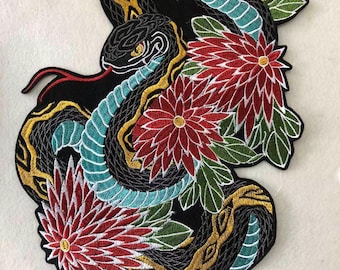 Large Snake Embroidered Applique Patch,Embroidery Flower Snake Patch for Coat,T-Shirt or Jeans Decorative Embroidery Appliques Patches