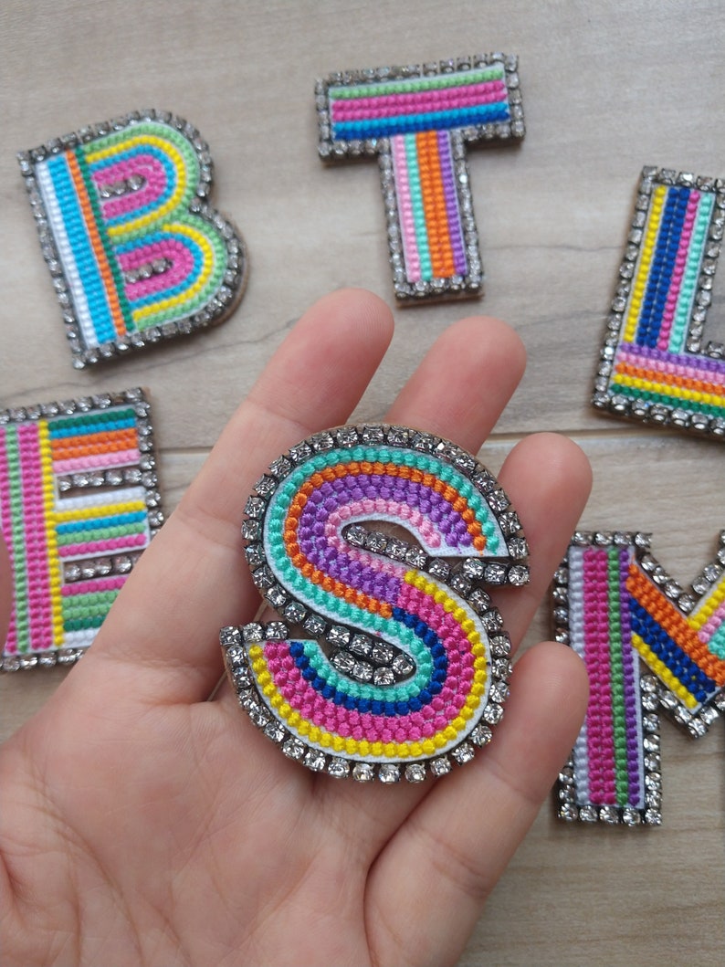 Delicate Colorful Rhinestone Embroidery Letter Applique Etsy