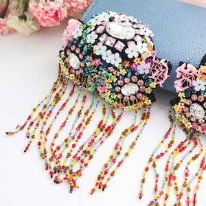 A Pair of Colorful Tassels Epaulet,Handmade Shoulder Pad,Studs Flower Diamond Shoulder Decoration Epaulets,Shoulder Embellishment,Epaulets