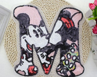 M mickey Sequined Applique Patch,Paillette Patch,Sequins Patch Supplies for Coat,T-Shirt,Costume Decoration