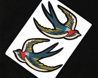 A Pair of Swallow Embroidery Iron On Applique Patch,Embroidered Bird Patch Supplies for Coat,T-Shirt,Jeans,Decorative Iron on Patches