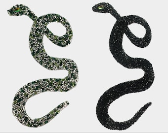 Snake Embroidery Rhinestone Iron on Applique Patch,Diamond Snake Supplies for Coat,T-Shirt or Jeans Decorative Appliques Patches (4 Colors)