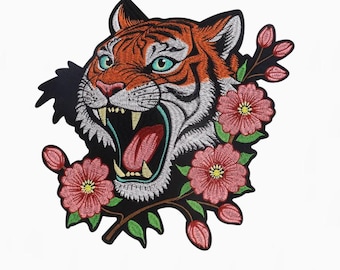 Large Tiger Embroidery Iron on Applique Patch,Embroidered Tiger Head Patch Supplies for Coat,T-shirt or Jeans Decorative Appliques Patches