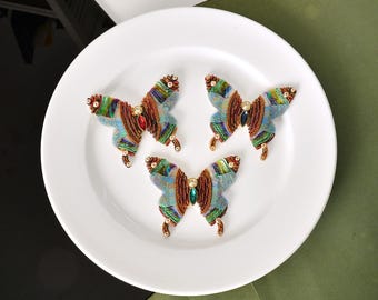 Parche de aplique de mariposa con bordado delicado y diamantes de imitación, suministros de parches de mariposa con diamantes para abrigos, camisetas y disfraces.
