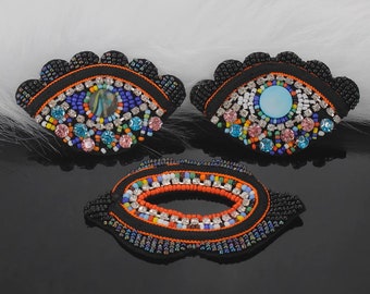 Ein Set (3 Stück) Augen und Mund Pailletten Applikation Patch, Strass Augen Patch Lieferungen für Mantel, T-Shirt, Kostüm dekorative Applikationen Patches