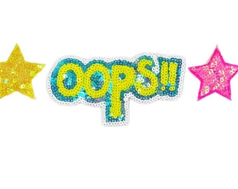 Oops and Stars Sequined Applique Patch,Paillette Patch,Sequins Supplies for Coat,T-Shirt,Costume Decorative Sequin Appliques Patches