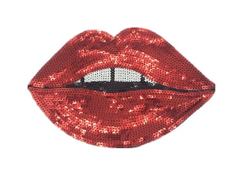 Mouth Sequined Applique Patch,Paillette Patch,Sequins Lip Patch Supplies for Coat,T-Shirt,Costume Decorative Appliques Patches