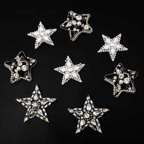 Patch appliqué étoile en perles de broderie délicate, fournitures pour patch étoile losanges perlés pour manteau, t-shirt, patchs appliqués décoratifs pour déguisements