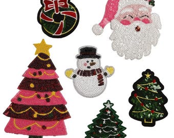 6 Stück Pailletten Aufnäher zum Aufbügeln, Paillette Patch, Pailletten Weihnachten Patch Lieferungen für Mantel, T-Shirt, Kostüm Applikationen Patches