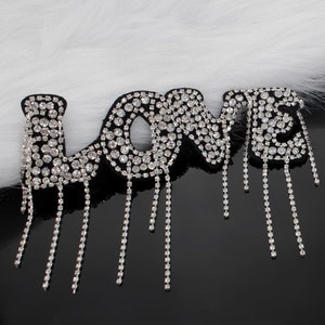 LOVE Embroidery Rhinestone Applique Patch,Beaded Diamond LOVE Patch Supplies for Coat,T-Shirt,Costume Decorative Applique Patches