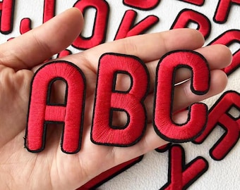 Red Embroidered iron on Letters Applique Patch,Iron On Name Letters Patch for T-Shirt or Coat,Decoration Embroidery iron on Patches