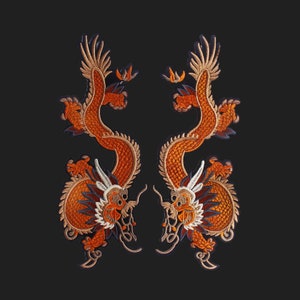 A Pair of Delicate Embroidered Dragon Applique Patch,Vintage Dragon Patch for Clothing or Dress,Decorative Embroidery Appliques Patches