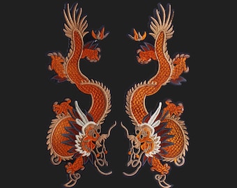 A Pair of Delicate Embroidered Dragon Applique Patch,Vintage Dragon Patch for Clothing or Dress,Decorative Embroidery Appliques Patches