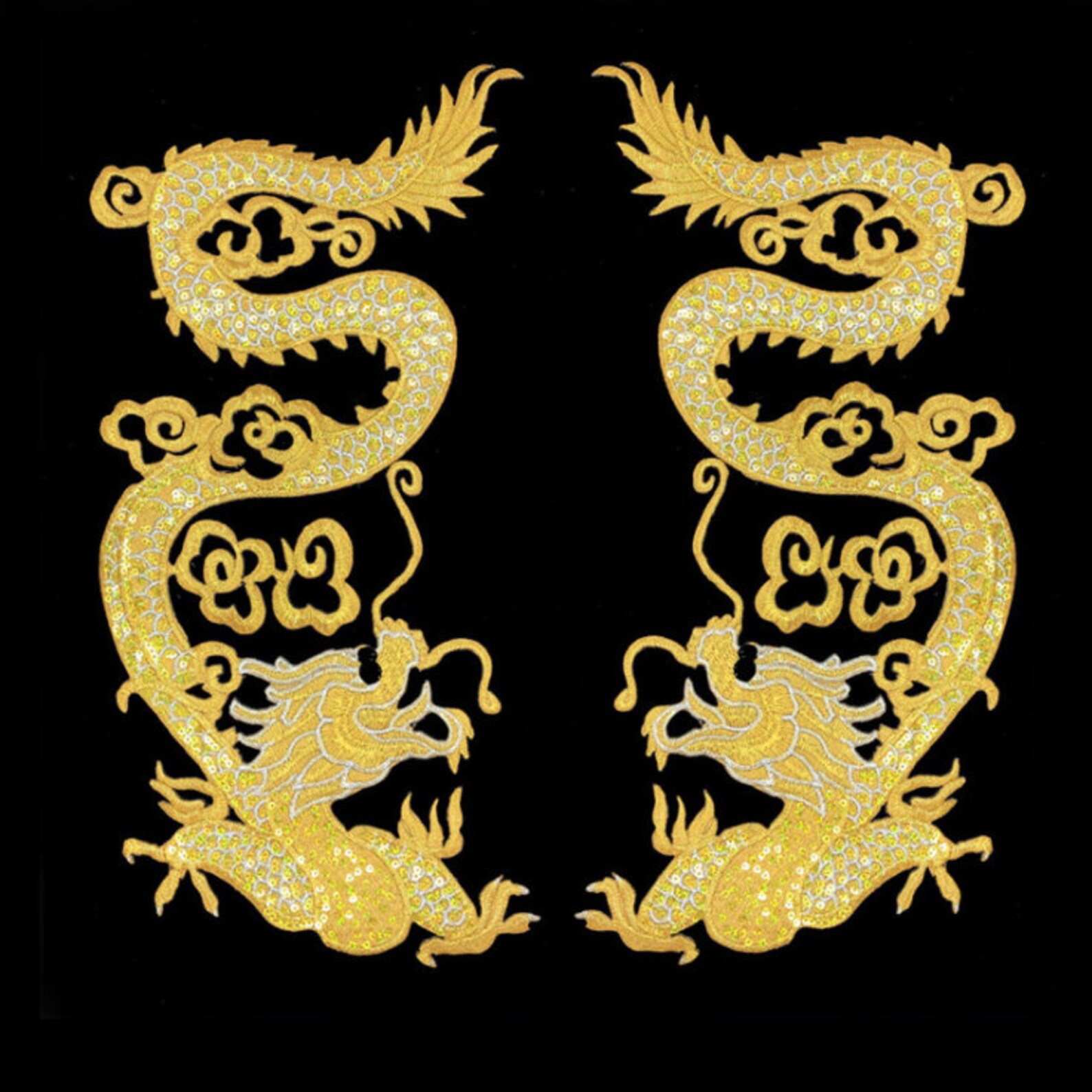 A pair of large gold dragon embroidery iron on applique  etsy A pair of large gold dragon embroidery iron on applique  etsy