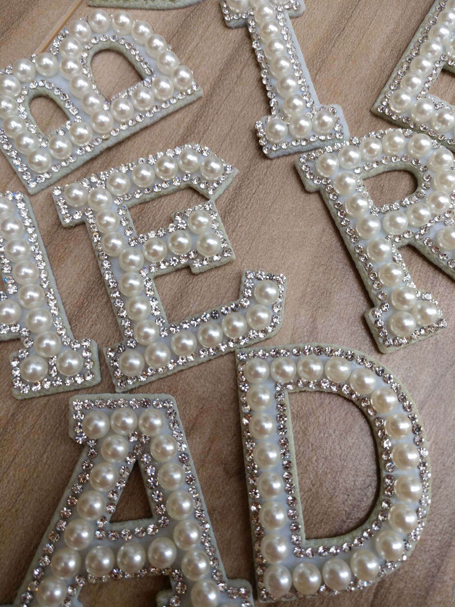 Silver Pearl and Rhinestone Letters Iron on Applique Etsy