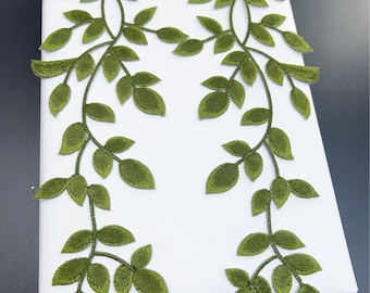Parche termoadhesivo bordado de hojas verdes (un par), ideal para abrigos, camisetas o vaqueros.