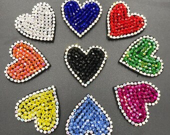 Heart Embroidery Beaded Applique Patch,Rhinestone Heart Patch Supplies for Coat,T-Shirt,Costume Decorative Applique Patch