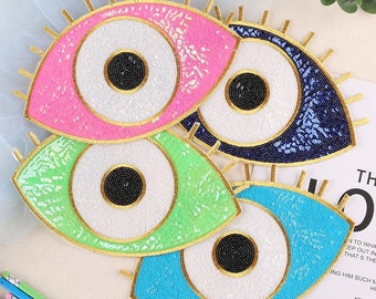 Delicate Eye Embroidery Iron on Sequined Applique Patch,Sequins Eye Patch Supplies for Coat,T-Shirt,Costume Decorative Appliques Patches