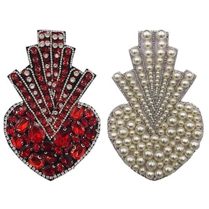 Delicate Heart Embroidery Rhinestone Applique Patch,Beaded Pearl Heart Patch Supplies for Coat,T-Shirt,Costume Decorative Applique Patches