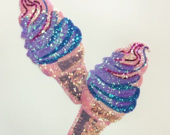 Ice Cream Sequined Applique Patch,Paillette Patch,Sequins Patch Supplies for Coat,T-Shirt,Costume Decoration Patches