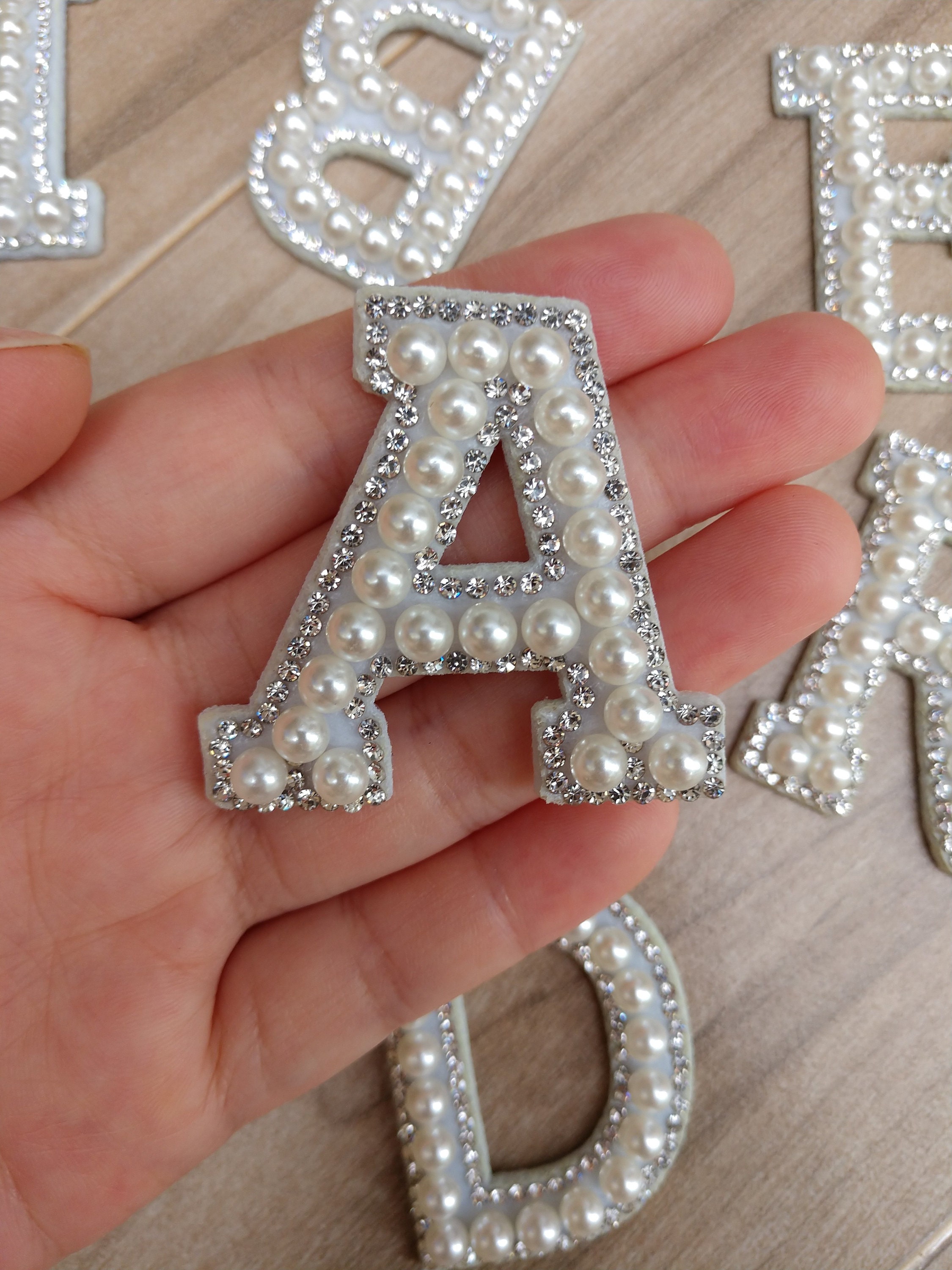 Reduced！！52pcs Applique Letter Patch Iron On Rhinestones For
