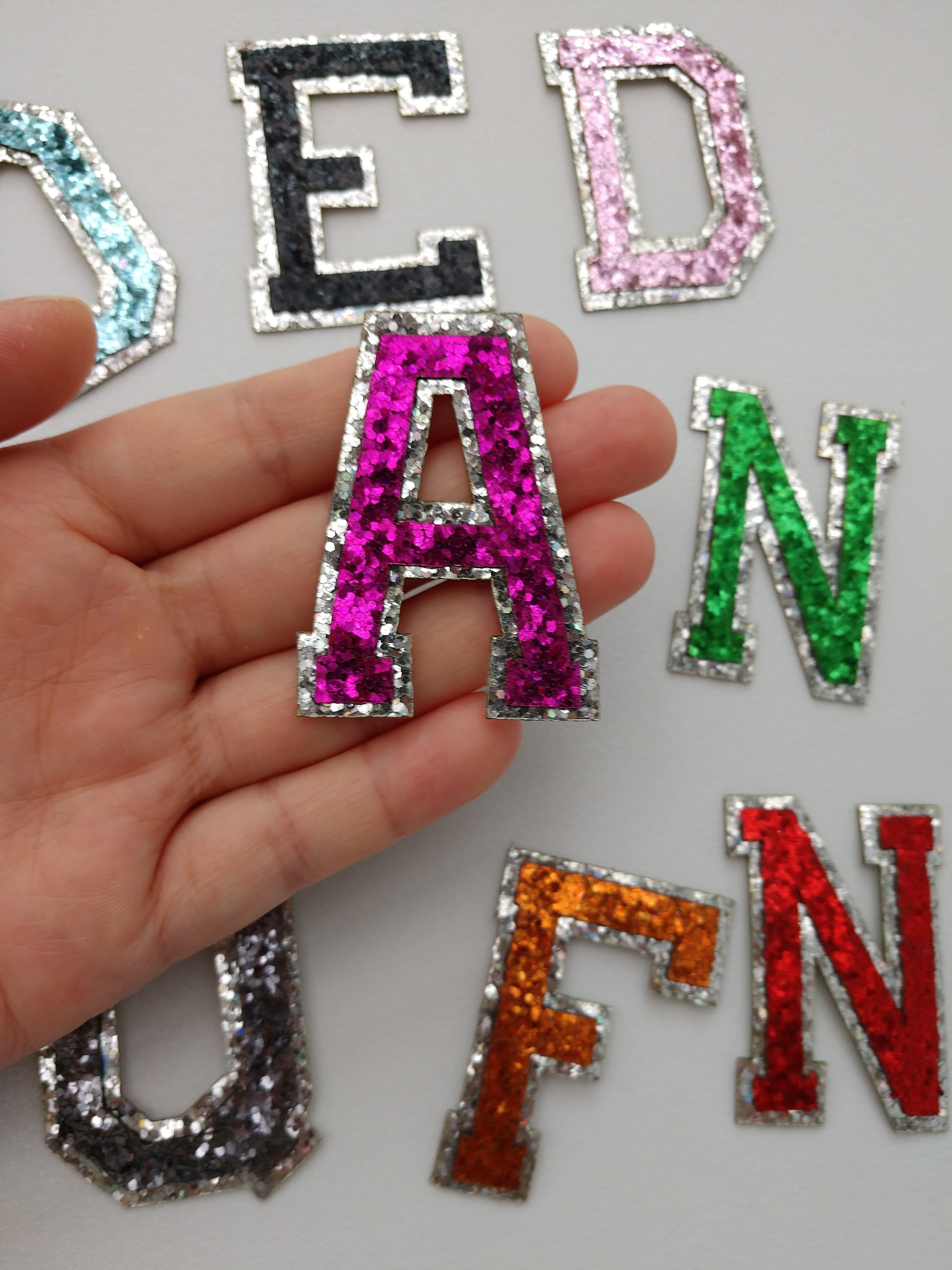 Colorful Decor Letter Patch Sew on Iron Letters for Clothing Sequin Shirt Applique Patches Jackets Manual 26 Pcs, Size: 4x3.5cm, Other