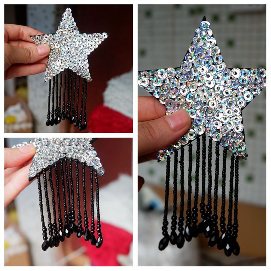 Delicate Embroidery Beaded Star Applique Patchsequined Star Etsy