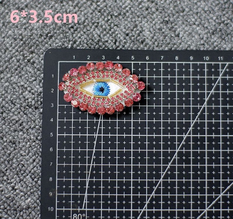 2 Pieces Embroidery Beaded Eye Sequined Applique Patch,Rhinestone Eyes Patch Supplies for Coat,T-Shirt,Costume Decorative Appliques Patch image 3